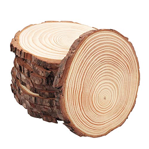 Kurtzy Discos de Madera Grande Natural (Pack de 10) - Rodajas de Madera 14-15cm de Diámetro y 1cm de Grosor - Troncos de Madera Sin Acabado para Manualidades, Decoración Bodas y Adornos de Navidad