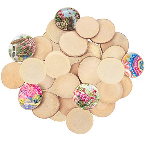 Kurtzy Discos de Madera Natural (Pack de 50) - Rodajas de Madera 6-7 cm de Diámetro 4-5 mm de Grosor - Troncos de Madera Sin Acabado para Manualidades, Decoración Bodas y Adornos de Navidad