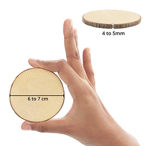 Kurtzy Discos de Madera Natural (Pack de 50) - Rodajas de Madera 6-7 cm de Diámetro 4-5 mm de Grosor - Troncos de Madera Sin Acabado para Manualidades, Decoración Bodas y Adornos de Navidad