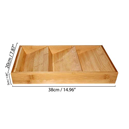 Kurtzy Especiero - 3 Niveles (38x20x5cm) Estante de Especias de Madera de Bambú Inclinado Repisas - Inserciones de Cajones, Hierbas y Especias Organizador para Almacenaje la Cocina