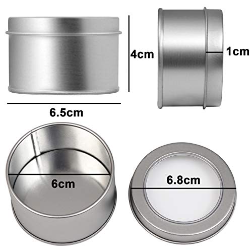 Kurtzy Latas Redondas de Metal Pequeñas (10 Pz) - 4 x 6.5cm Latas de Aluminio con Tapa - Cajas Metalicas para Cosméticos, Bálsamo Labial, Viajes - Set Contenedor Especias con Ventana Transparente