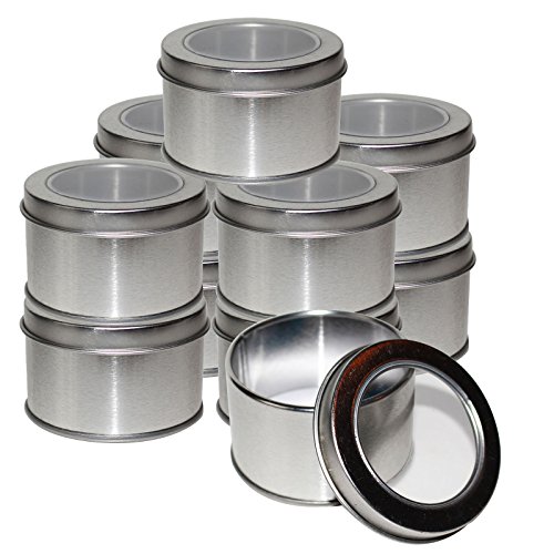 Kurtzy Latas Redondas de Metal Pequeñas (10 Pz) - 4 x 6.5cm Latas de Aluminio con Tapa - Cajas Metalicas para Cosméticos, Bálsamo Labial, Viajes - Set Contenedor Especias con Ventana Transparente