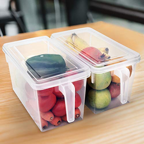 Kurtzy Organizador de Nevera Set de 4 Cajon Nevera Transparente Almacenaje Refrigerador, Congelador Caja Frigorifico Con Tapa - Cajas Grandes para Alacena, Frutas, Cajón, Estante - Cestas con Mango