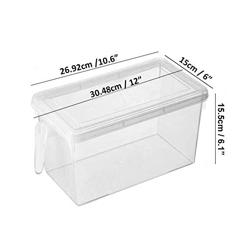 Kurtzy Organizador de Nevera Set de 4 Cajon Nevera Transparente Almacenaje Refrigerador, Congelador Caja Frigorifico Con Tapa - Cajas Grandes para Alacena, Frutas, Cajón, Estante - Cestas con Mango