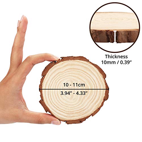 Kurtzy Rodajas de Madera sin Acabado Círculos de Madera Natural (Pack de 20) Disco de Madera 10-11 cm y 10 mm de Grosor - Troncos de Madera con Corteza y Acabado Suave - Decoración, Posavasos, Navidad