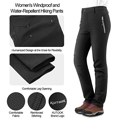 KUTOOK Pantalones Softshell Mujer Invierno Pantalones Deporte Impermeables para Montaña Trekking Senderismo Escalada con Forro Polar(Negro,S)