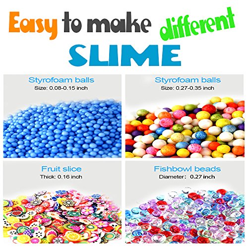 Kuuqa 24 Unidades Kit para Hacer Slime Suministros Incluyendo Micro Perlas de Espuma de Poliestireno Bolas Perlas de Pecera Confeti frutas Rebanadas Slime Herramientas para DIY Craft