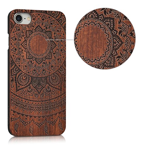 kwmobile Funda Compatible con Apple iPhone 7/8 / SE (2020) - Carcasa de Madera - Case Trasero Duro Sol hindú