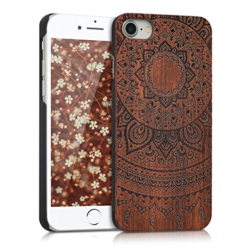 kwmobile Funda Compatible con Apple iPhone 7/8 / SE (2020) - Carcasa de Madera - Case Trasero Duro Sol hindú