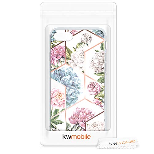 kwmobile Funda Compatible con Apple iPhone 7/8 / SE (2020) - Carcasa de TPU y Flores y Formas geométricas en Oro Rosa/Rosa Claro/Azul Claro