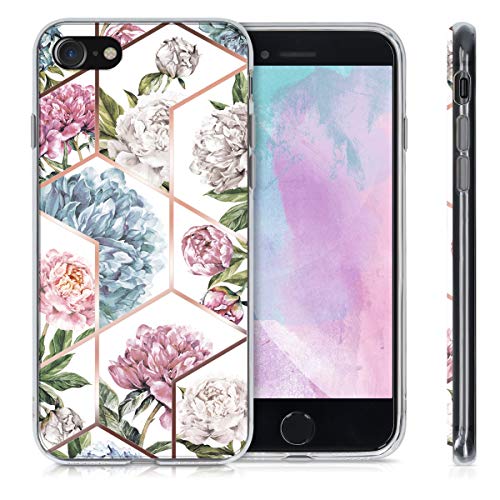 kwmobile Funda Compatible con Apple iPhone 7/8 / SE (2020) - Carcasa de TPU y Flores y Formas geométricas en Oro Rosa/Rosa Claro/Azul Claro