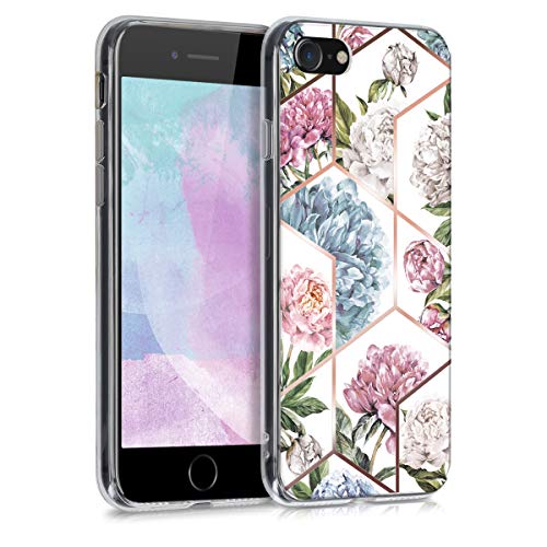 kwmobile Funda Compatible con Apple iPhone 7/8 / SE (2020) - Carcasa de TPU y Flores y Formas geométricas en Oro Rosa/Rosa Claro/Azul Claro