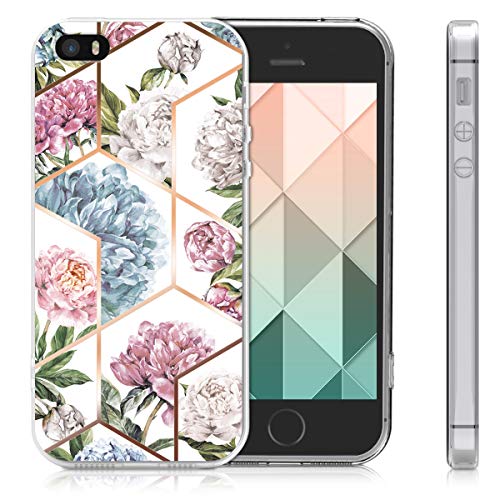 kwmobile Funda Compatible con Apple iPhone SE (1.Gen 2016) / 5 / 5S - Carcasa de TPU y Flores y Formas geométricas en Oro Rosa/Rosa Claro/Azul Claro