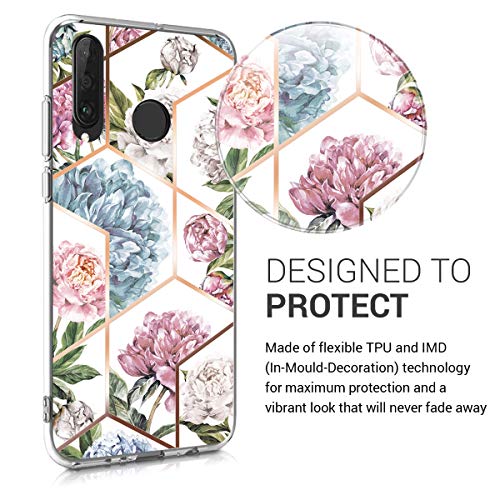 kwmobile Funda Compatible con Huawei P30 Lite - Carcasa de TPU y Flores y Formas geométricas en Oro Rosa/Rosa Claro/Azul Claro