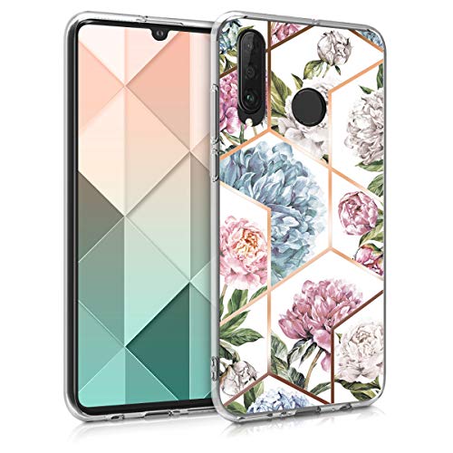 kwmobile Funda Compatible con Huawei P30 Lite - Carcasa de TPU y Flores y Formas geométricas en Oro Rosa/Rosa Claro/Azul Claro