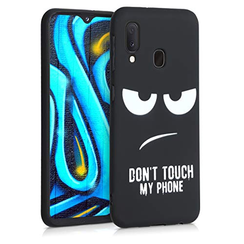 kwmobile Funda Compatible con Samsung Galaxy A20e - Carcasa de TPU Don't Touch my Phone en Blanco/Negro