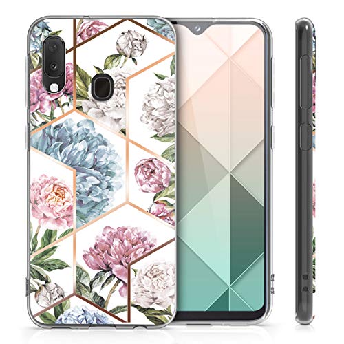 kwmobile Funda Compatible con Samsung Galaxy A20e - Carcasa de TPU y Flores y Formas geométricas en Oro Rosa/Rosa Claro/Azul Claro