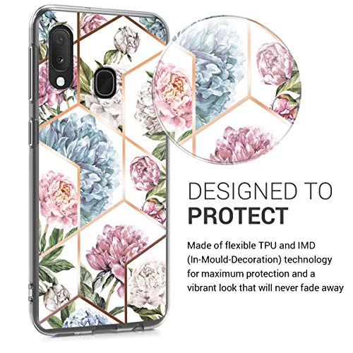 kwmobile Funda Compatible con Samsung Galaxy A20e - Carcasa de TPU y Flores y Formas geométricas en Oro Rosa/Rosa Claro/Azul Claro