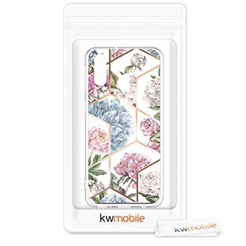 kwmobile Funda Compatible con Samsung Galaxy A40 - Carcasa de TPU y Flores y Formas geométricas en Oro Rosa/Rosa Claro/Azul Claro