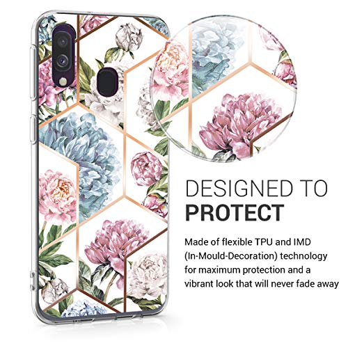 kwmobile Funda Compatible con Samsung Galaxy A40 - Carcasa de TPU y Flores y Formas geométricas en Oro Rosa/Rosa Claro/Azul Claro