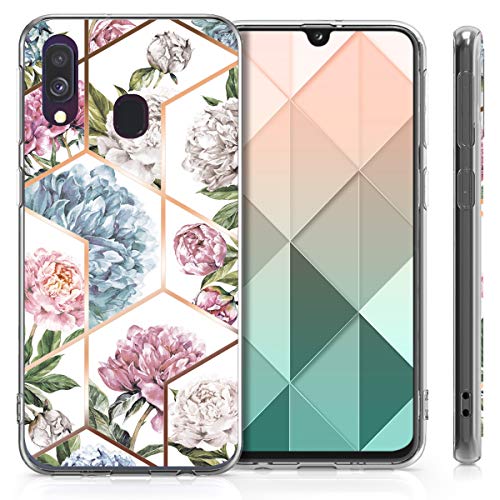 kwmobile Funda Compatible con Samsung Galaxy A40 - Carcasa de TPU y Flores y Formas geométricas en Oro Rosa/Rosa Claro/Azul Claro