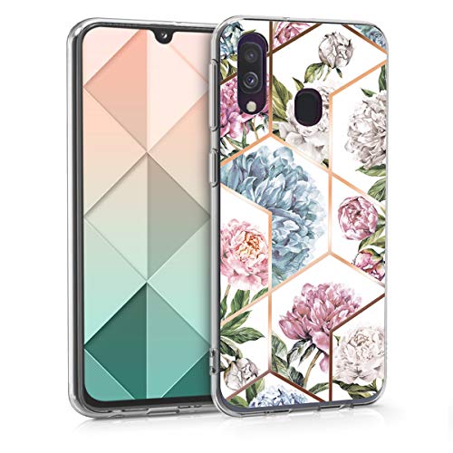 kwmobile Funda Compatible con Samsung Galaxy A40 - Carcasa de TPU y Flores y Formas geométricas en Oro Rosa/Rosa Claro/Azul Claro