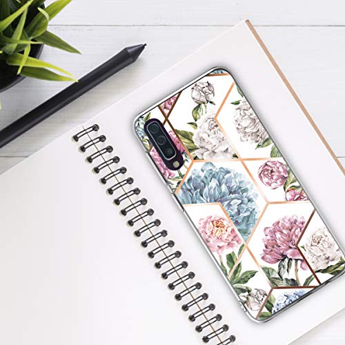 kwmobile Funda Compatible con Samsung Galaxy A50 - Carcasa de TPU y Flores y Formas geométricas en Oro Rosa/Rosa Claro/Azul Claro