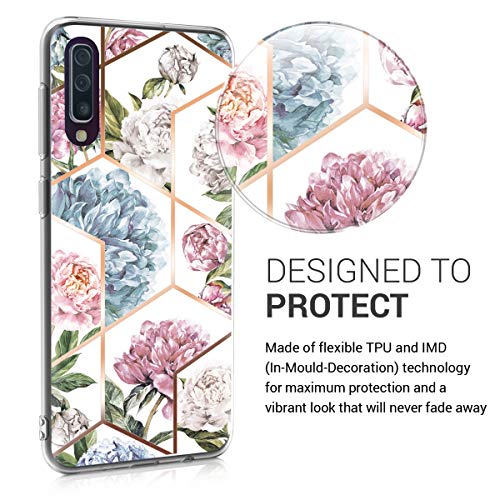 kwmobile Funda Compatible con Samsung Galaxy A50 - Carcasa de TPU y Flores y Formas geométricas en Oro Rosa/Rosa Claro/Azul Claro