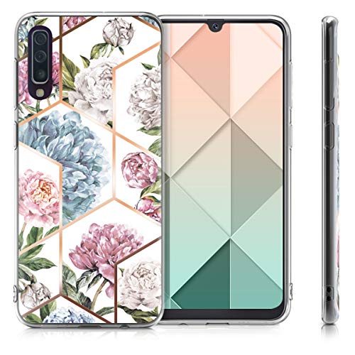 kwmobile Funda Compatible con Samsung Galaxy A50 - Carcasa de TPU y Flores y Formas geométricas en Oro Rosa/Rosa Claro/Azul Claro