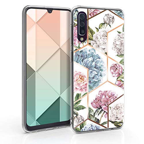 kwmobile Funda Compatible con Samsung Galaxy A50 - Carcasa de TPU y Flores y Formas geométricas en Oro Rosa/Rosa Claro/Azul Claro