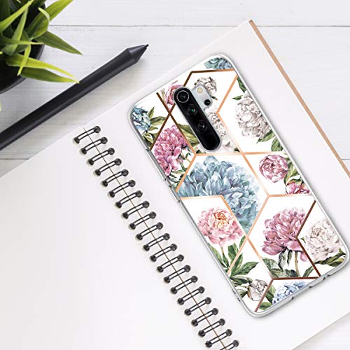 kwmobile Funda Compatible con Xiaomi Redmi Note 8 Pro - Carcasa de TPU y Flores y Formas geométricas en Oro Rosa/Rosa Claro/Azul Claro