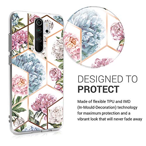 kwmobile Funda Compatible con Xiaomi Redmi Note 8 Pro - Carcasa de TPU y Flores y Formas geométricas en Oro Rosa/Rosa Claro/Azul Claro