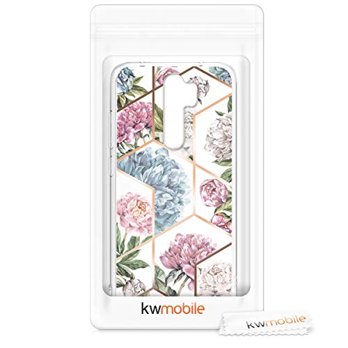 kwmobile Funda Compatible con Xiaomi Redmi Note 8 Pro - Carcasa de TPU y Flores y Formas geométricas en Oro Rosa/Rosa Claro/Azul Claro