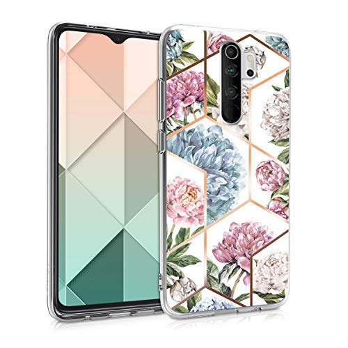 kwmobile Funda Compatible con Xiaomi Redmi Note 8 Pro - Carcasa de TPU y Flores y Formas geométricas en Oro Rosa/Rosa Claro/Azul Claro