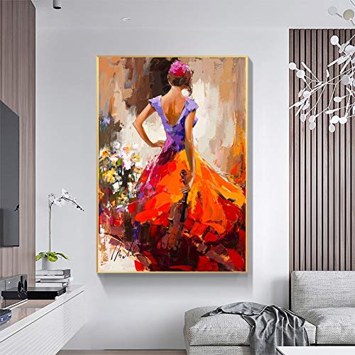 KWzEQ Bailarina de Baile Abstracta Pintura al óleo Elegante Cartel de Bailarina y Mural Impreso,80X120cm,Pintura sin Marco