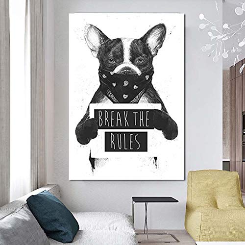 KWzEQ Cool Bulldog Negro Sombrero Amarillo póster Impreso en Lienzo habitación Infantil decoración del hogar,Pintura sin Marco,80X105cm