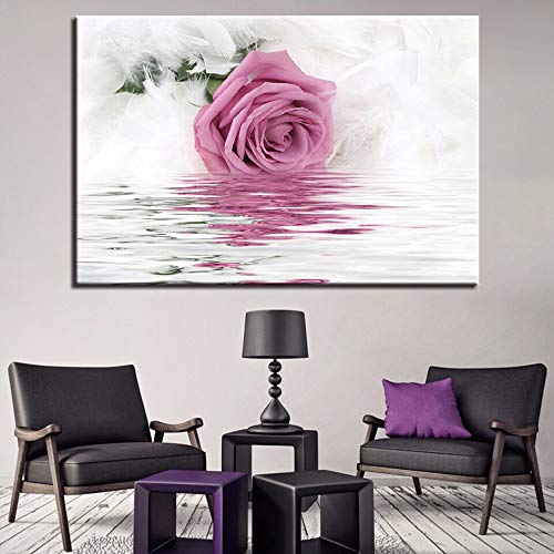 KWzEQ Imprimir en Lienzo Cartel Rosa de Agua de Rosas e imágenes Decorativas para la decoración del hogar de la Sala de estar60x90cmPintura sin Marco