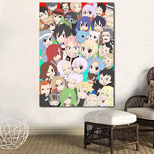 KWzEQ Imprimir en Lienzo Póster Moderno de Dibujos Animados de Anime y fotografías para el sofá de la Sala de estar60x90cmPintura sin Marco