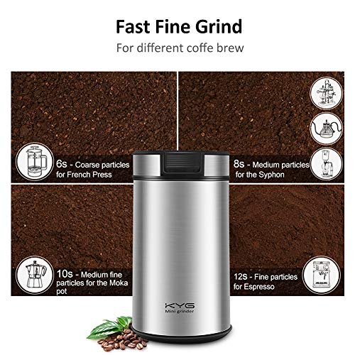 KYG Molinillo de Café Eléctrico 200W Muele Potente para Espresso Capacidad 60g Molinillo con Cuchilla Acero Inoxidable Apto para Especias Pimientas Semillas Sal Nuez