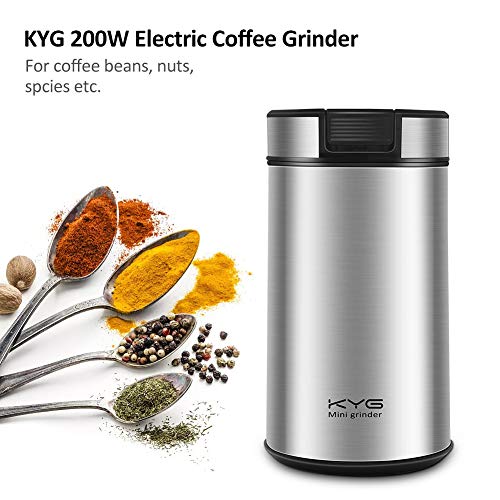 KYG Molinillo de Café Eléctrico 200W Muele Potente para Espresso Capacidad 60g Molinillo con Cuchilla Acero Inoxidable Apto para Especias Pimientas Semillas Sal Nuez