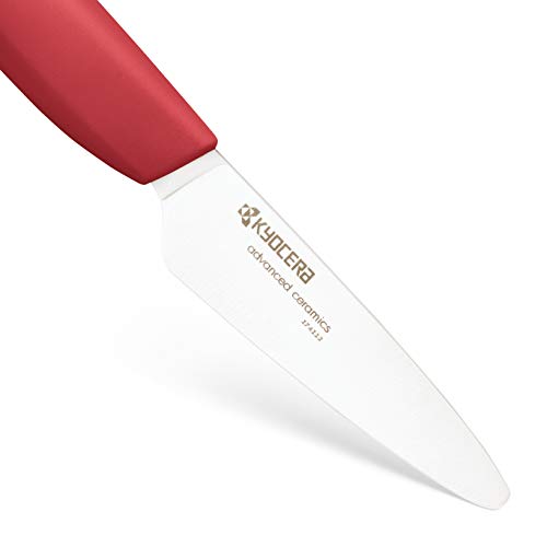 KYOCERA 7.5 cm FK Series FK-075 WH-RD EU, pelar, 7,5 cm, Cuchilla de cerámica de circonio, Afilada a Mano, Ligera, no corrosiva, sin Transferencia de Sabor, Apta para lavavajillas, Mango Rojo