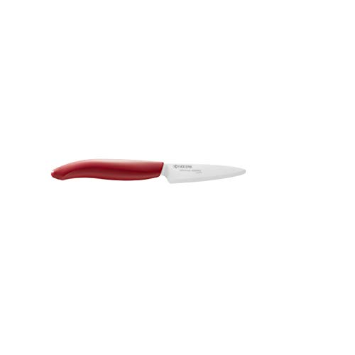 KYOCERA 7.5 cm FK Series FK-075 WH-RD EU, pelar, 7,5 cm, Cuchilla de cerámica de circonio, Afilada a Mano, Ligera, no corrosiva, sin Transferencia de Sabor, Apta para lavavajillas, Mango Rojo