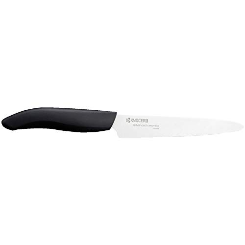 KYOCERA FK-125 WH-BK EU, Tomate, 12.5 cm, Cuchilla de cerámica de Zirconia microdentada, Afilada a Mano, Ligera, no corrosiva, sin Transferencia de Sabor, Apta para lavavajillas, Negro, 11,5 cm