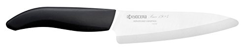 Kyocera FK-140WH-S, Cuchillo Santoku "slim", 14 cm con protector de hoja, hoja de cerámica de circonio afilada, afilada a mano, ligera, no corrosiva, sin transferencia de sabor, apta para lavavajillas