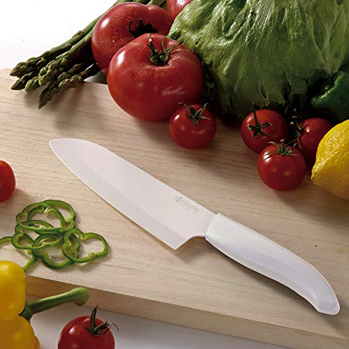 KYOCERA Set FK-2PC-WH-WH, Juego pelar, Cuchillo Santoku, Hoja de cerámica circonio, Afilado a Mano, Ligero, no corrosivo, Apto para lavavajillas, Mango Blanco, 7.5 cm + 14 cm