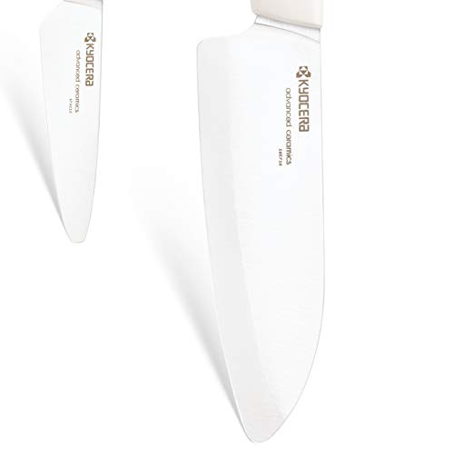 KYOCERA Set FK-2PC-WH-WH, Juego pelar, Cuchillo Santoku, Hoja de cerámica circonio, Afilado a Mano, Ligero, no corrosivo, Apto para lavavajillas, Mango Blanco, 7.5 cm + 14 cm