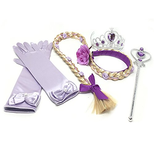 L-Peach 4pcs Accesorios de Princesa Dress Up para Niñas Diadema Varita Mágica Trenza Guantes Púrpura para Cumpleaños Party Carnaval Fiesta Cosplay Halloween