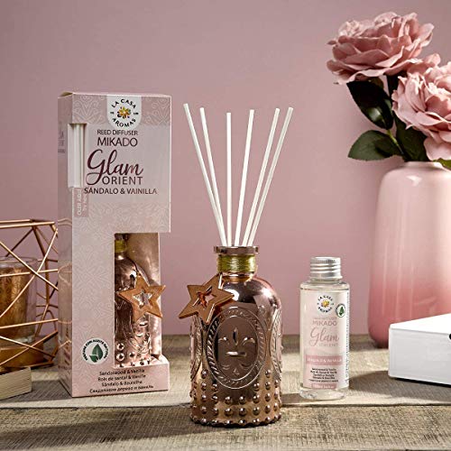 La Casa de los Aromas, Ambientador Mikado Decorativo Glam Orient, Aroma Sándalo & Vainilla, Aroma Duradero para el Hogar, Baño, Casa - 100 ml