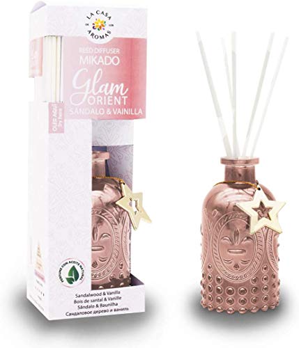 La Casa de los Aromas, Ambientador Mikado Decorativo Glam Orient, Aroma Sándalo & Vainilla, Aroma Duradero para el Hogar, Baño, Casa - 100 ml