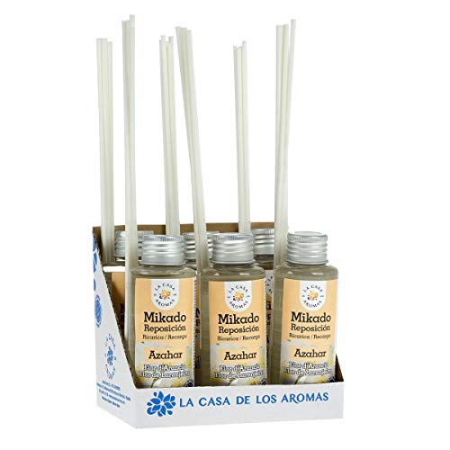 La Casa de los Aromas, Set de 6x100ml Ambientadores Mikado Azahar para Reposición con Varillas, Difusor Líquido de Aroma Azahar, Perfume Duradero para el Hogar, Baño, Casa